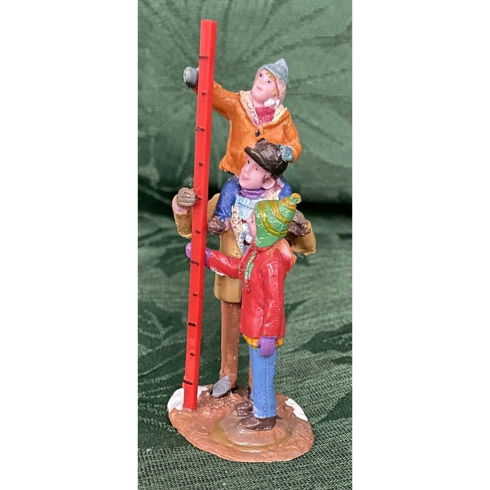 Christmas Village Figurine Family Measures Snow Gauge Dad Mom Boy Figure RARE